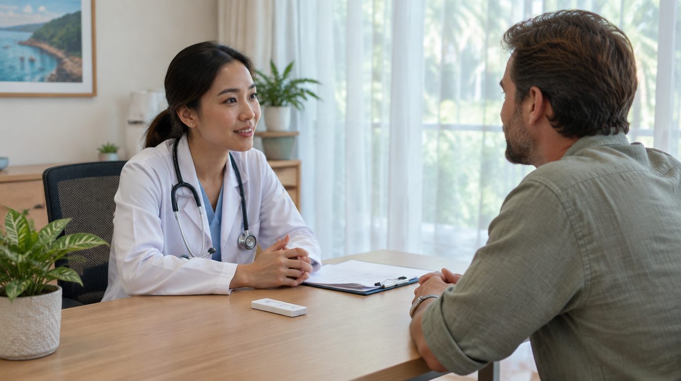 Doctor and patient discussing an HIV test in a private Phuket clinic room