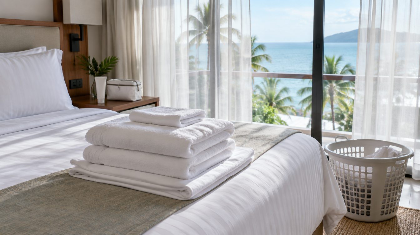 Fresh linen and a treatment cream in a Phuket hotel room during scabies treatment
